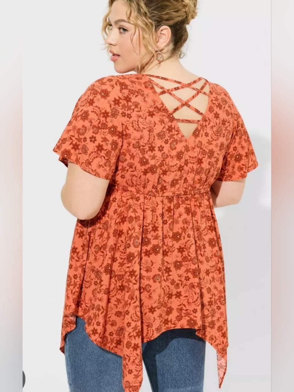 torrid Rust Floral Crisscross Sharkbite Top